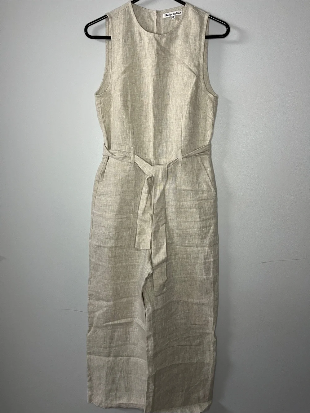 Reformation Naomi linen jumpsuit in oatmeal size 2 petite minimalist